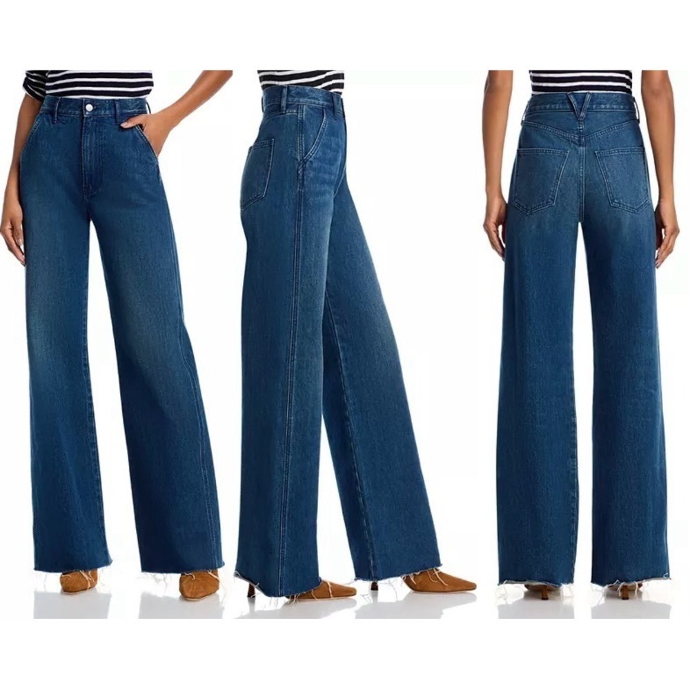 Veronica Beard Taylor Relax Wide Leg High Rise Jeans Womens 28 Blue Raw Hem NWT